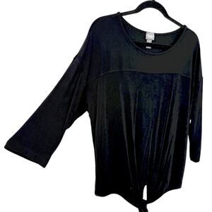 Chicos 3 Tie Waist Top XL Black Slinky Knit Boxy Dolman Sleeve Travelers Boxy